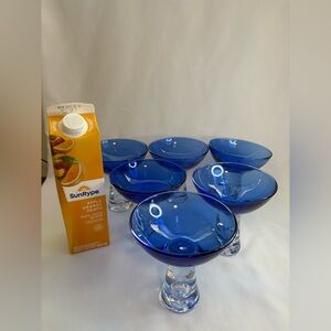 6- Vtg Krosno controlled bubble, blue and clear martini glasses